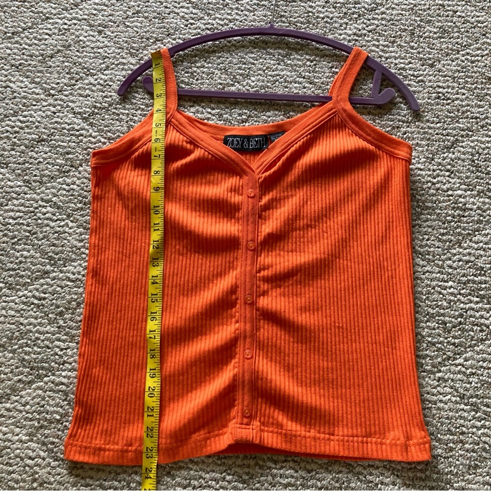 Zoey & Beth sexy Orange Striped ribbed texture strappy button Tank Top Medium - Picture 7 of 7